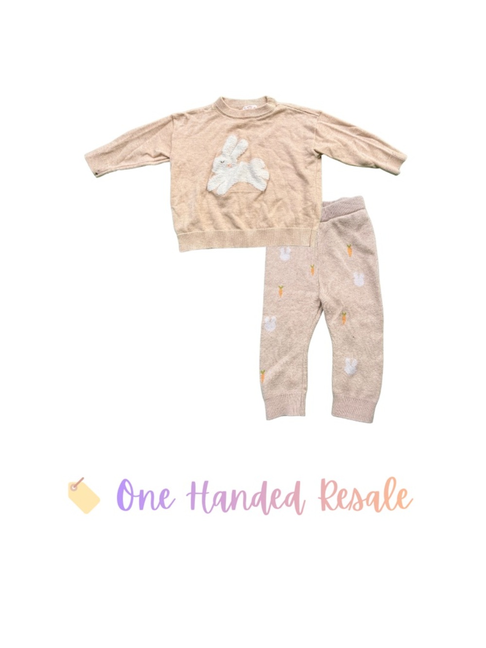 🐰 Cat & Jack Kids Bunny Rabbit Knit Sweater Set in Beige Tan Carrots 6-9M
